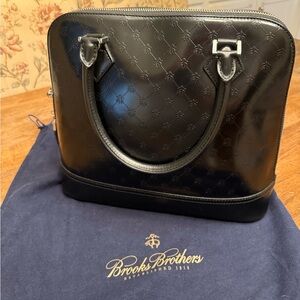 Brooks Brothers Black Leather Embossed Satchel Handbag with Dust Bag & Lock